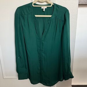 Joie Emerald Green Long-Sleeve Silk Blouse